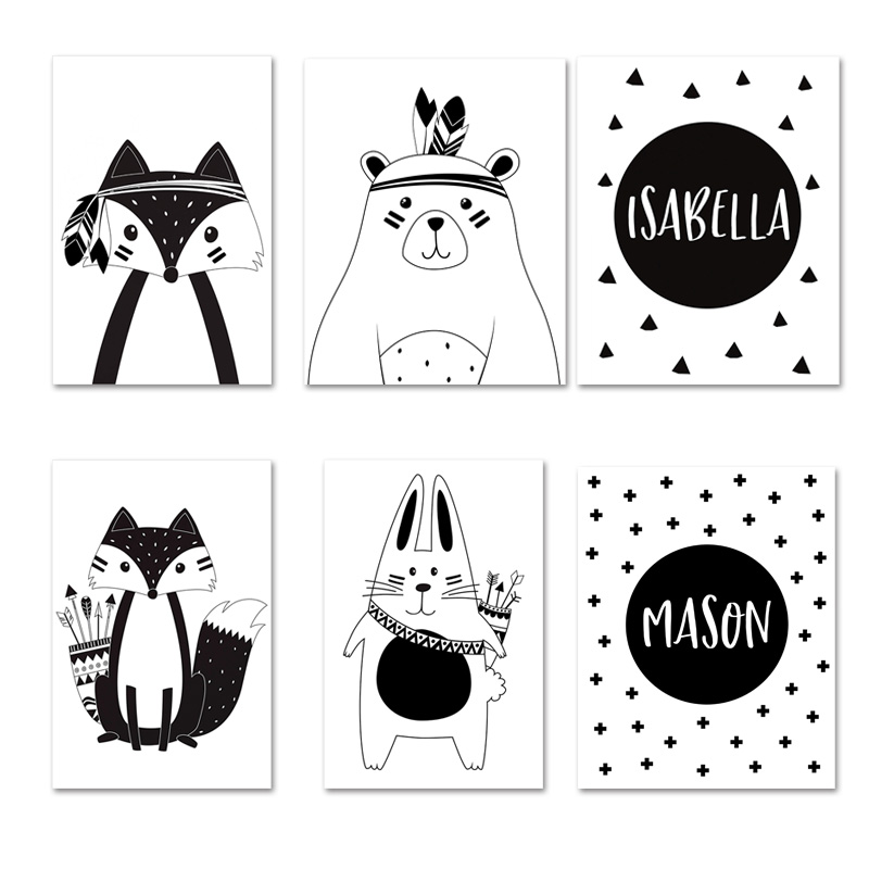 Baby Nursery Mirror - Black White Cartoon Bear Rabbit Baby