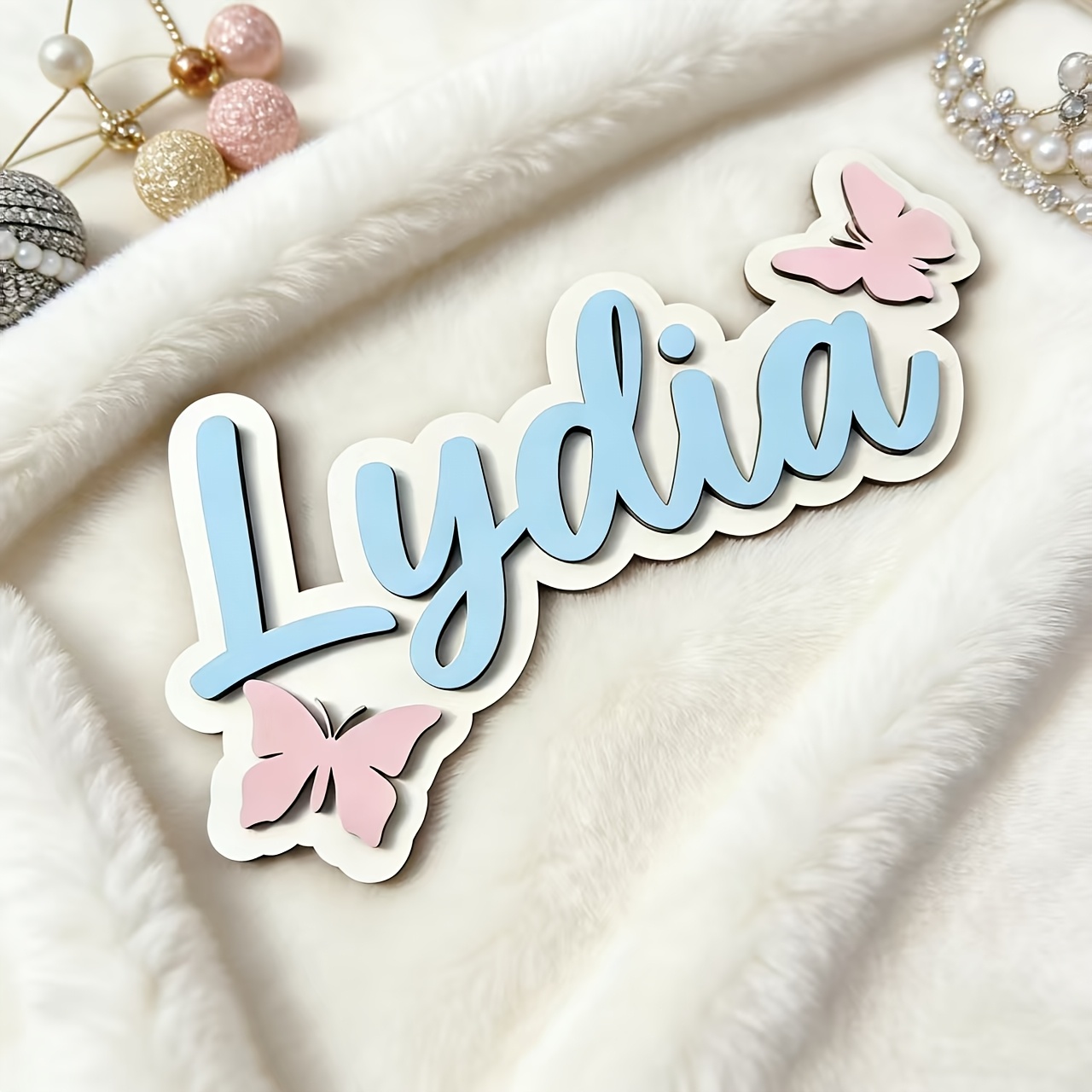 Baby Nursery Pink - Personalized Blue & Pink Butterfly Name