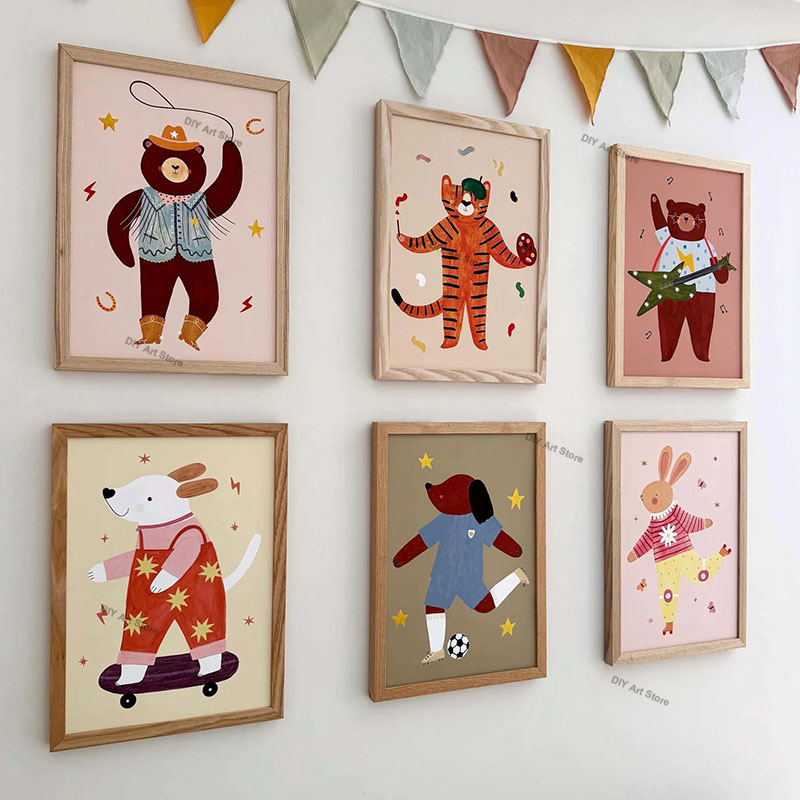 Baby Nursery Paintings - Funny Cartoon Animal Nursery Wall Art