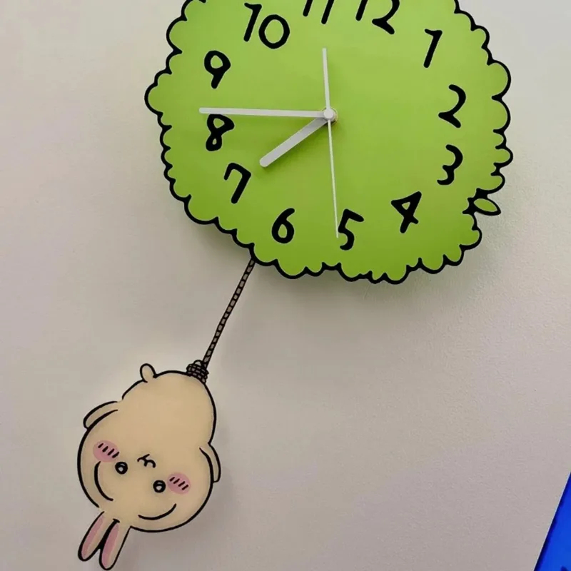 Baby Nursery Hanging Decor - Cute Chiikawa Pendulum Wall Clock Green