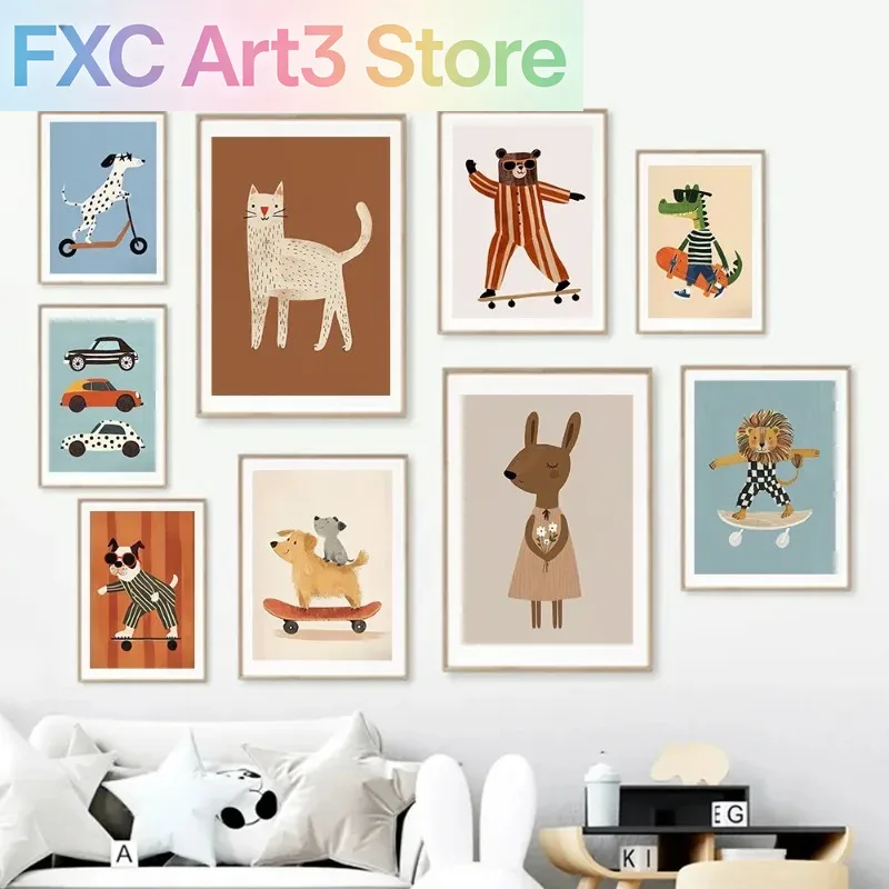 Baby Nursery Paintings - 1pc frameless Funny Animals Rabbit Dog