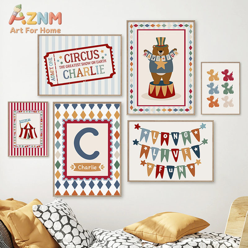 Baby Nursery Paintings - Circus Bear Magician Dog Quote Nursery