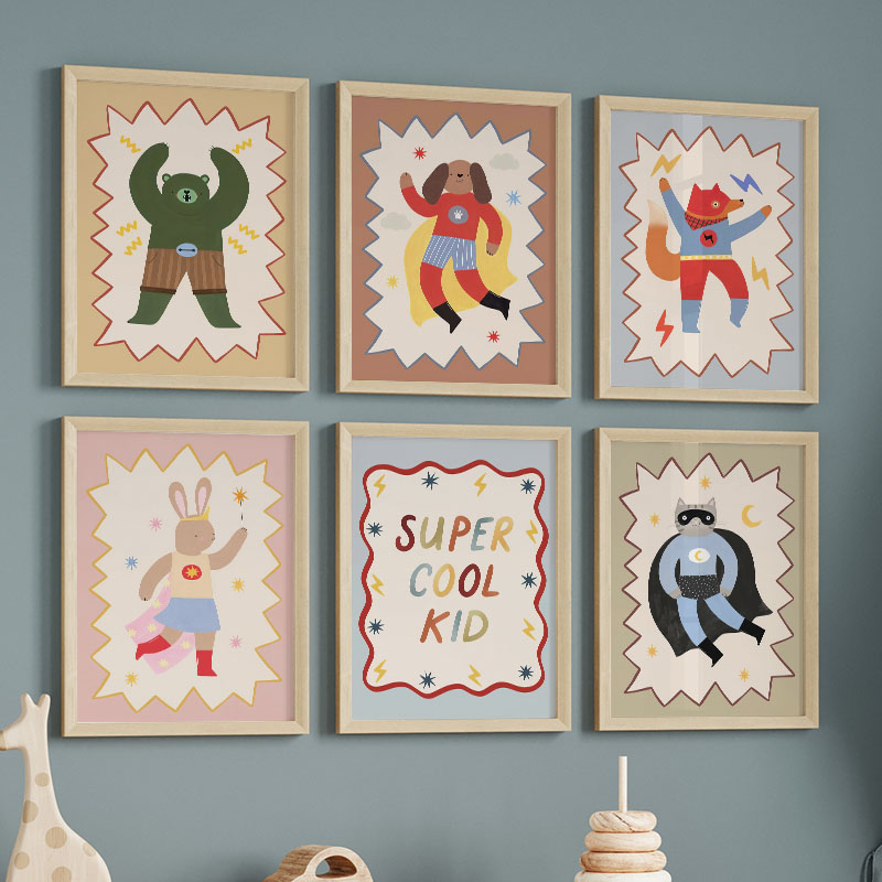 Baby Nursery Paintings - Funny Cartoon Super Cool Kid Nursery