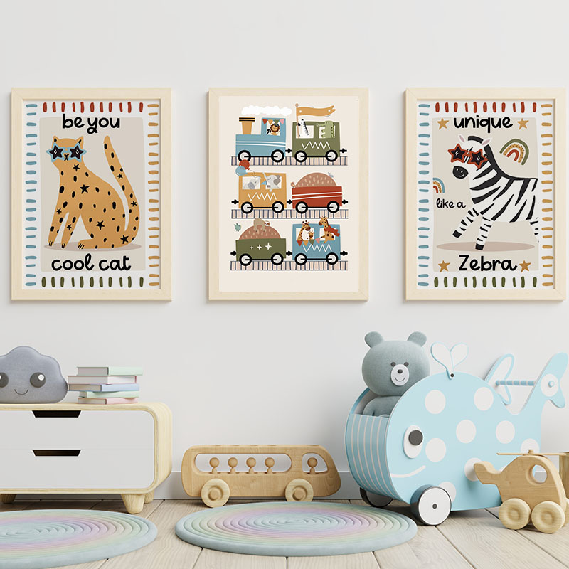 Funny Cartoon Animals Car Bus  - Baby Nursery Paintings ulasan dan harga