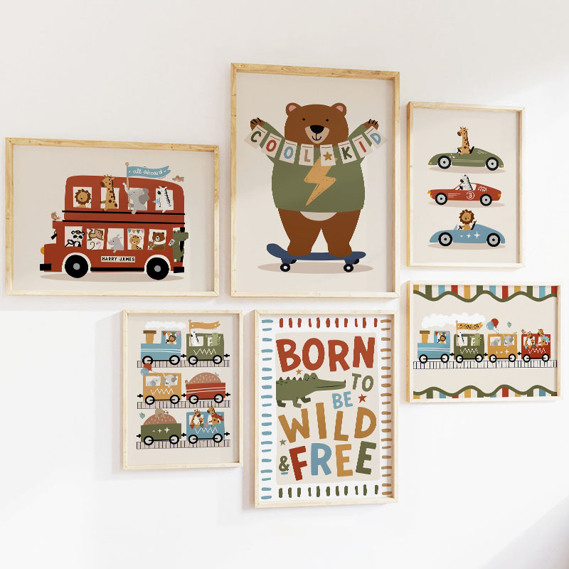 Funny Cartoon Animals Car Bus  - Baby Nursery Paintings ulasan dan harga