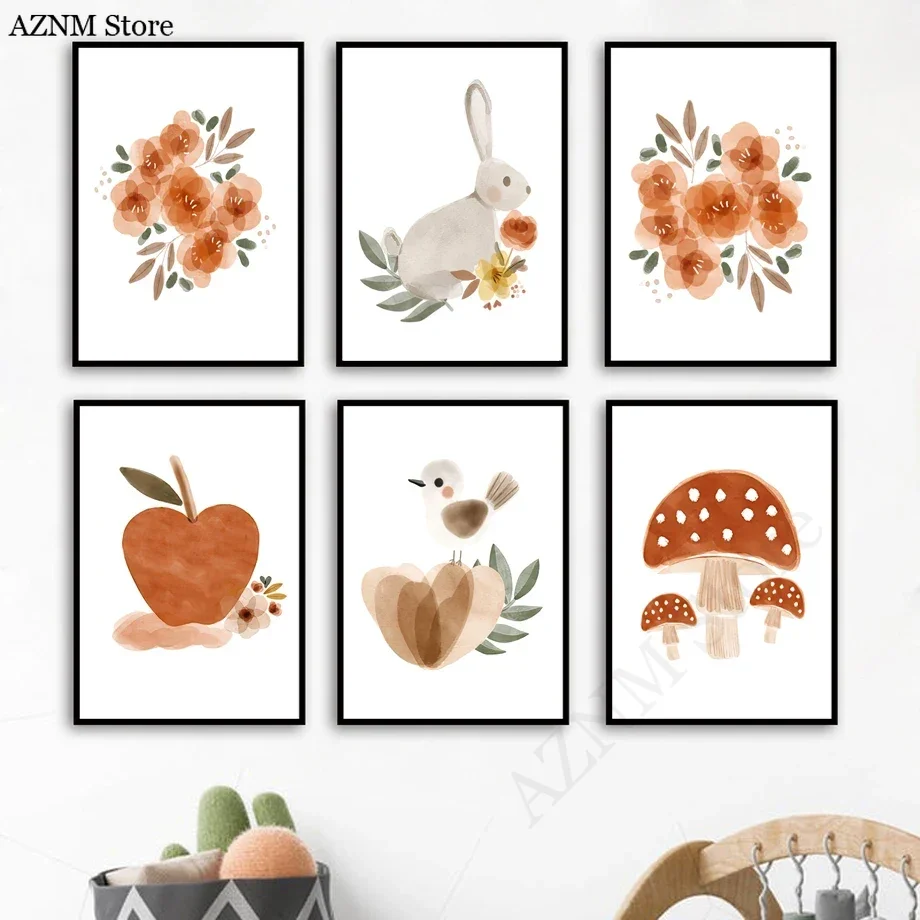 Watercolor Flower Rabbit Bird  - Baby Nursery Murals ulasan dan harga