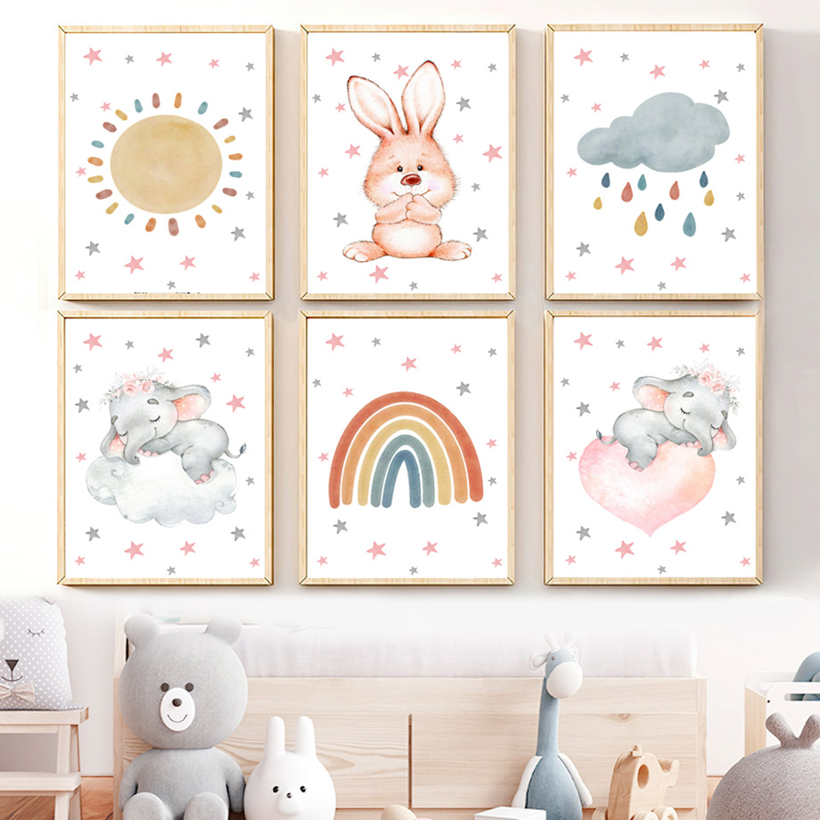 Watercolor Nursery Wall Art Mu - Baby Nursery Murals ulasan dan harga