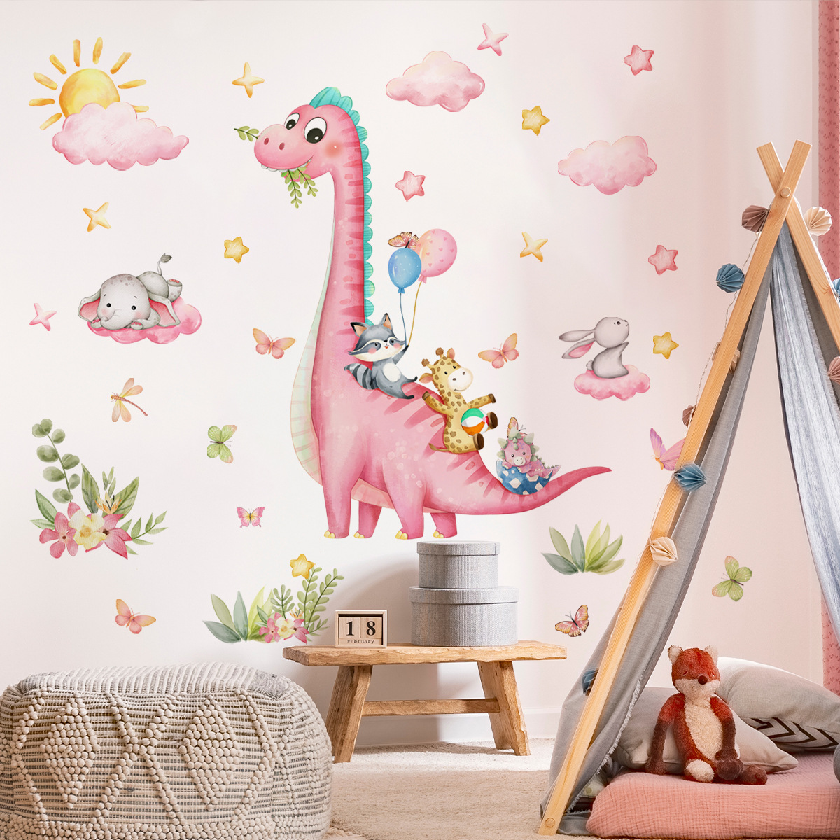 Large Cartoon Pink Dinosaur An - Baby Nursery Pink ulasan dan harga