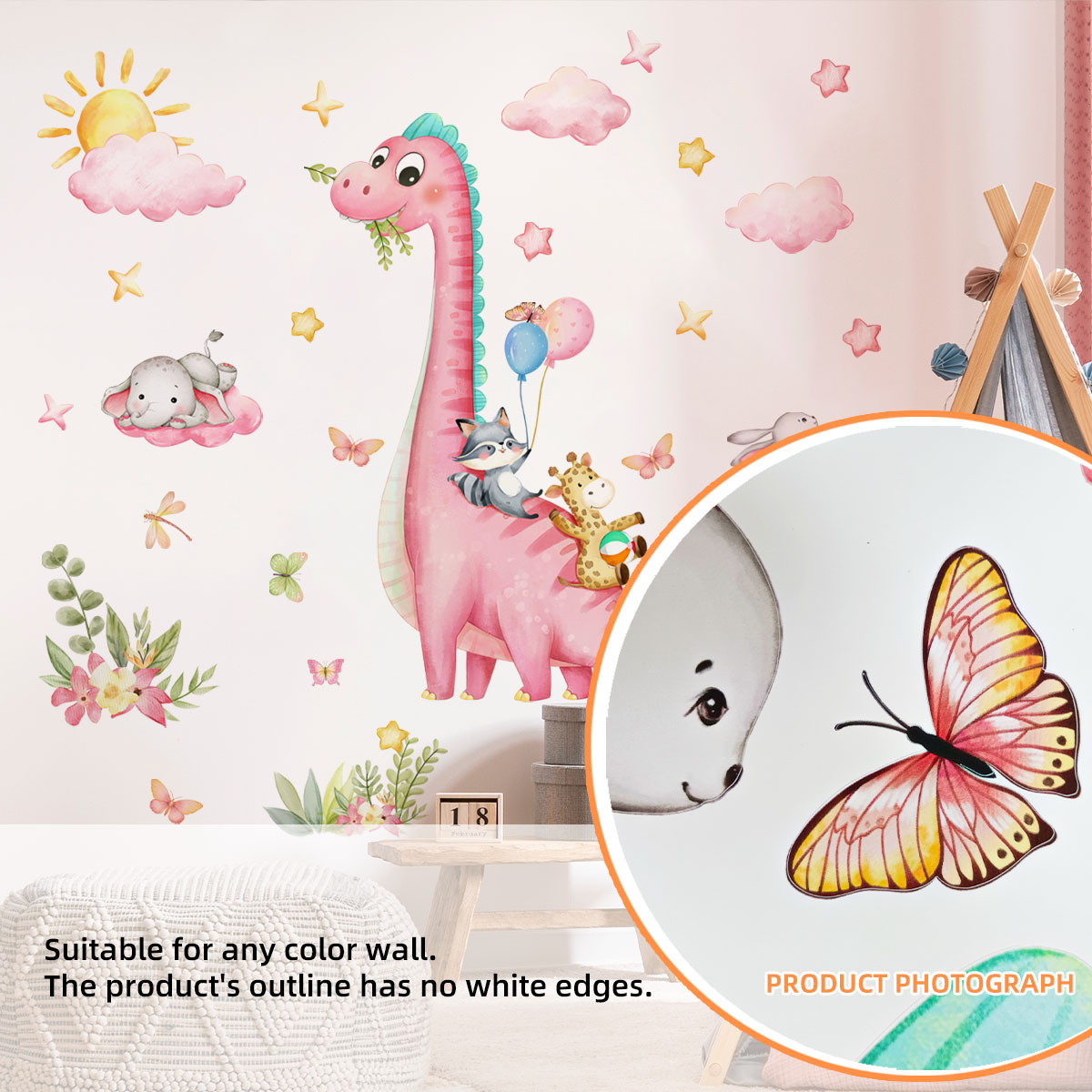 Large Cartoon Pink Dinosaur An - Baby Nursery Pink ulasan dan harga