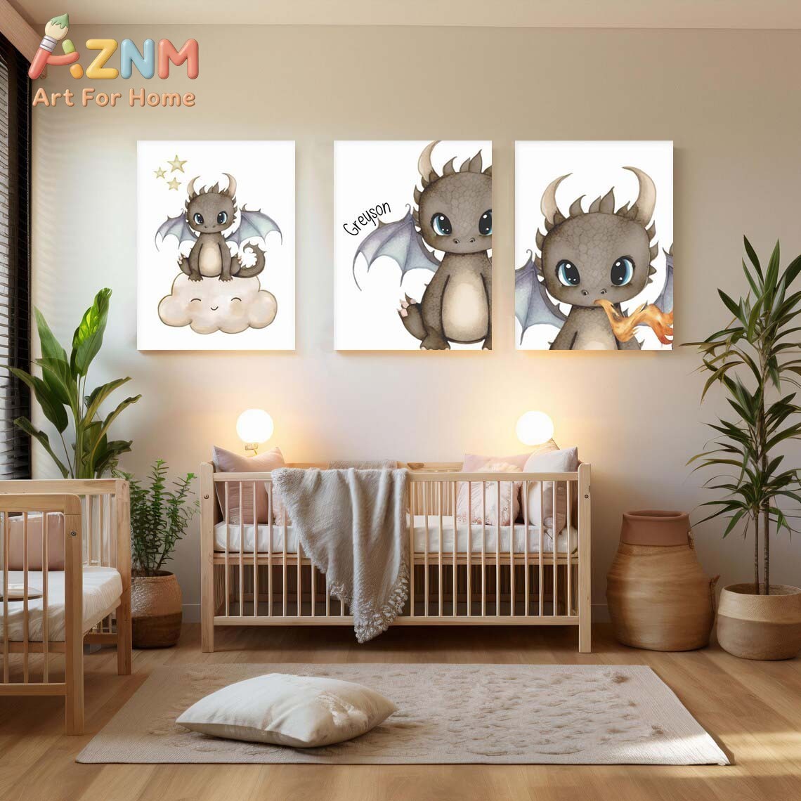 AZNM Cute Baby Dragon Canvas W - Baby Nursery Paintings ulasan dan harga