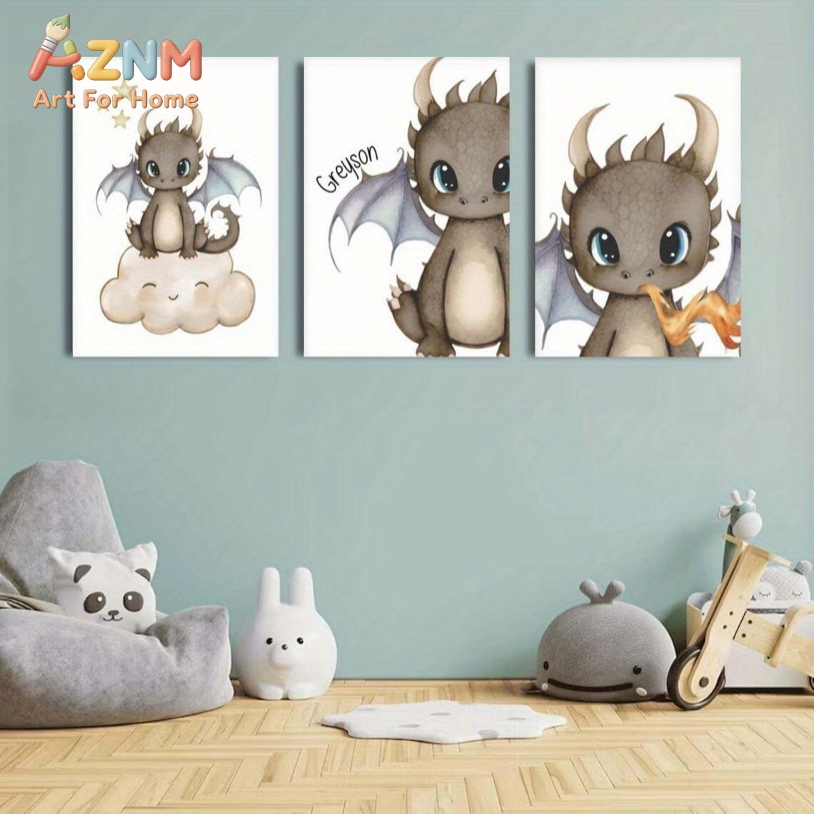 AZNM Cute Baby Dragon Canvas W - Baby Nursery Paintings ulasan dan harga