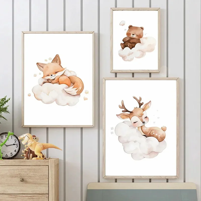 Cartoon Cloud Animal Canvas Pa - Baby Nursery Murals ulasan dan harga