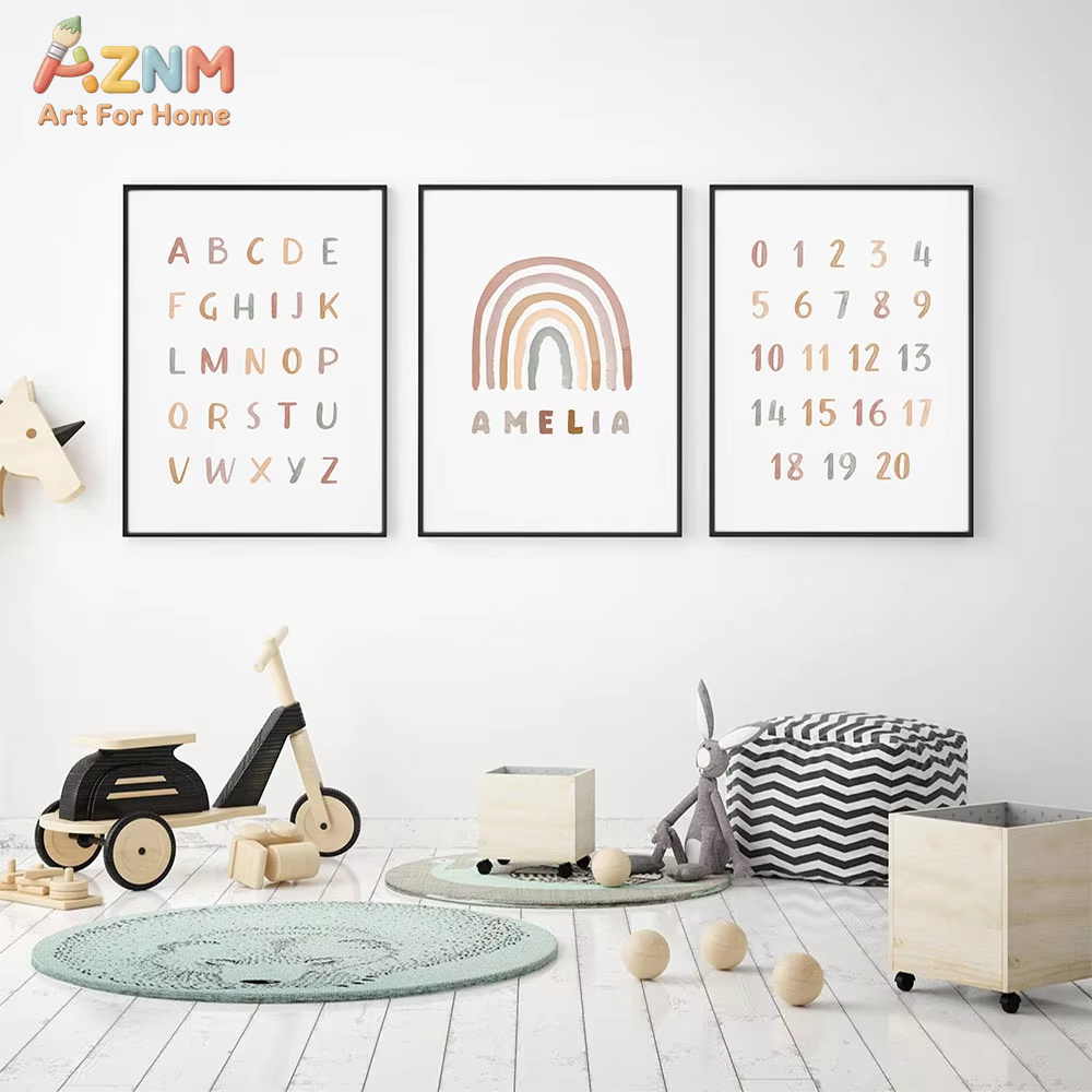 Poster Custom ABC 123 Rainbow  - Baby Nursery Mirror ulasan dan harga