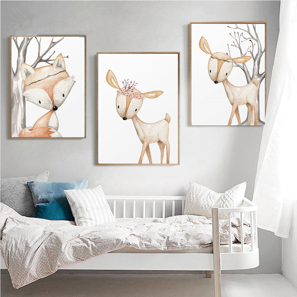 Cartoon Rabbit Poster Fox Deer - Baby Nursery Mirror ulasan dan harga