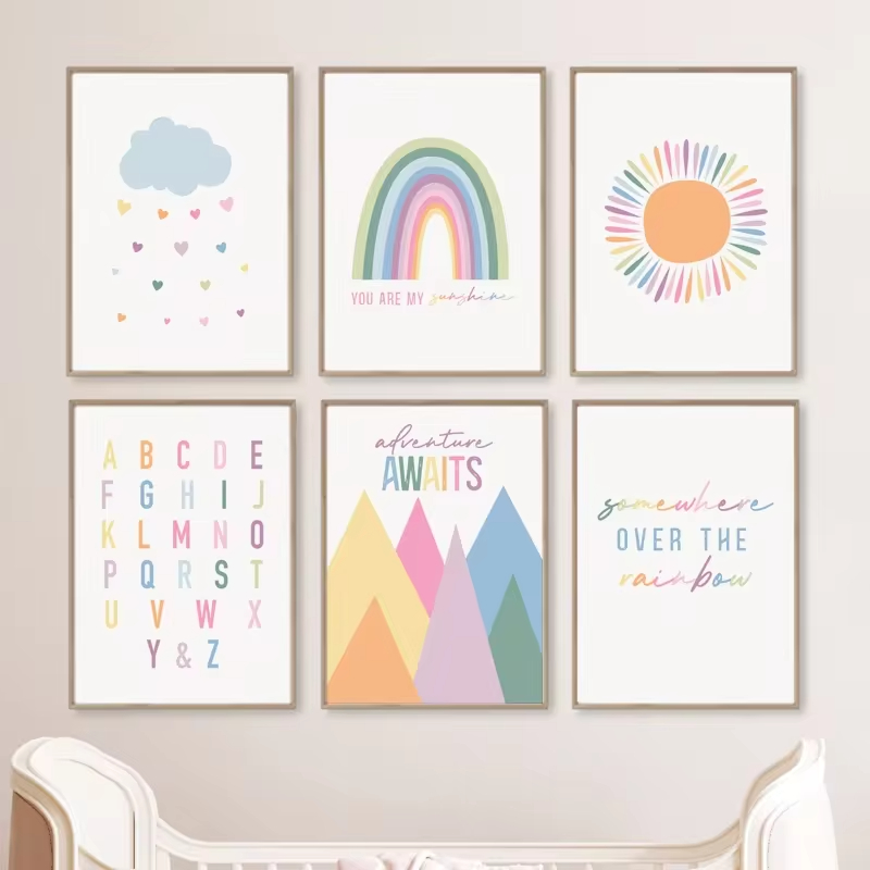 Boho ABC Rainbow Sun Clouds Ad - Baby Nursery Mirror ulasan dan harga
