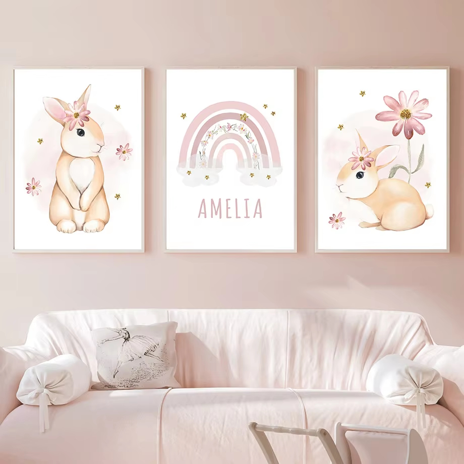 Cute Watercolor Rabbit Rainbow - Baby Nursery Mirror ulasan dan harga