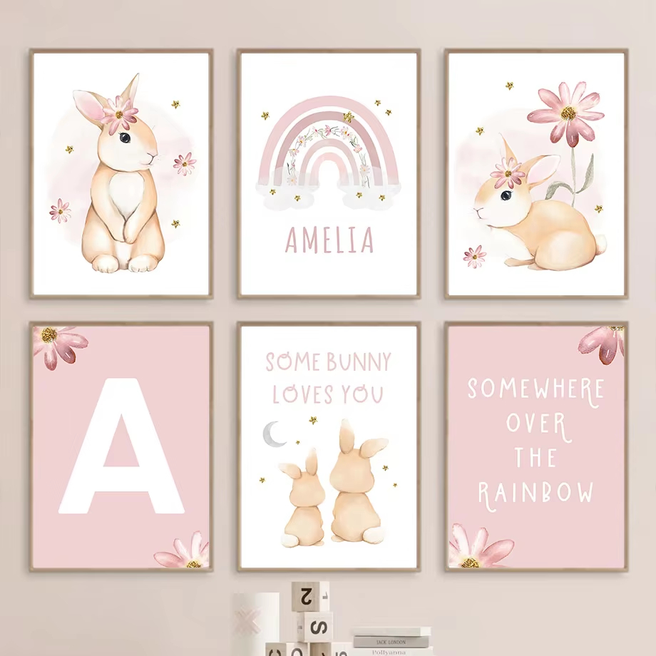 Cute Watercolor Rabbit Rainbow - Baby Nursery Mirror ulasan dan harga