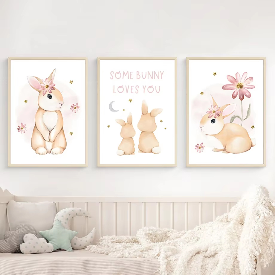 Cute Watercolor Rabbit Rainbow - Baby Nursery Mirror ulasan dan harga