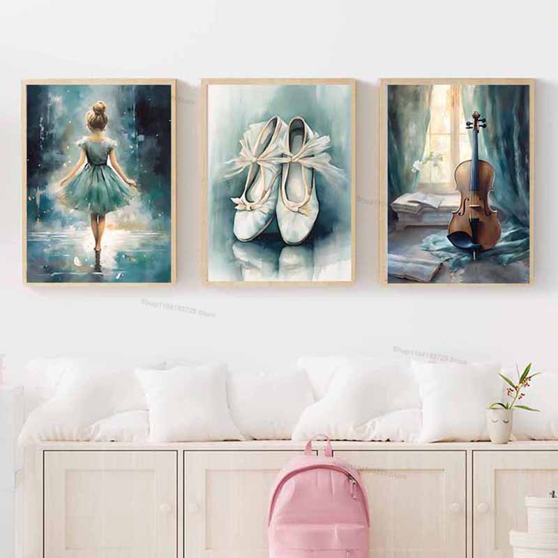 Watercolor Ballet Girl Shoes C - Baby Nursery Paintings ulasan dan harga