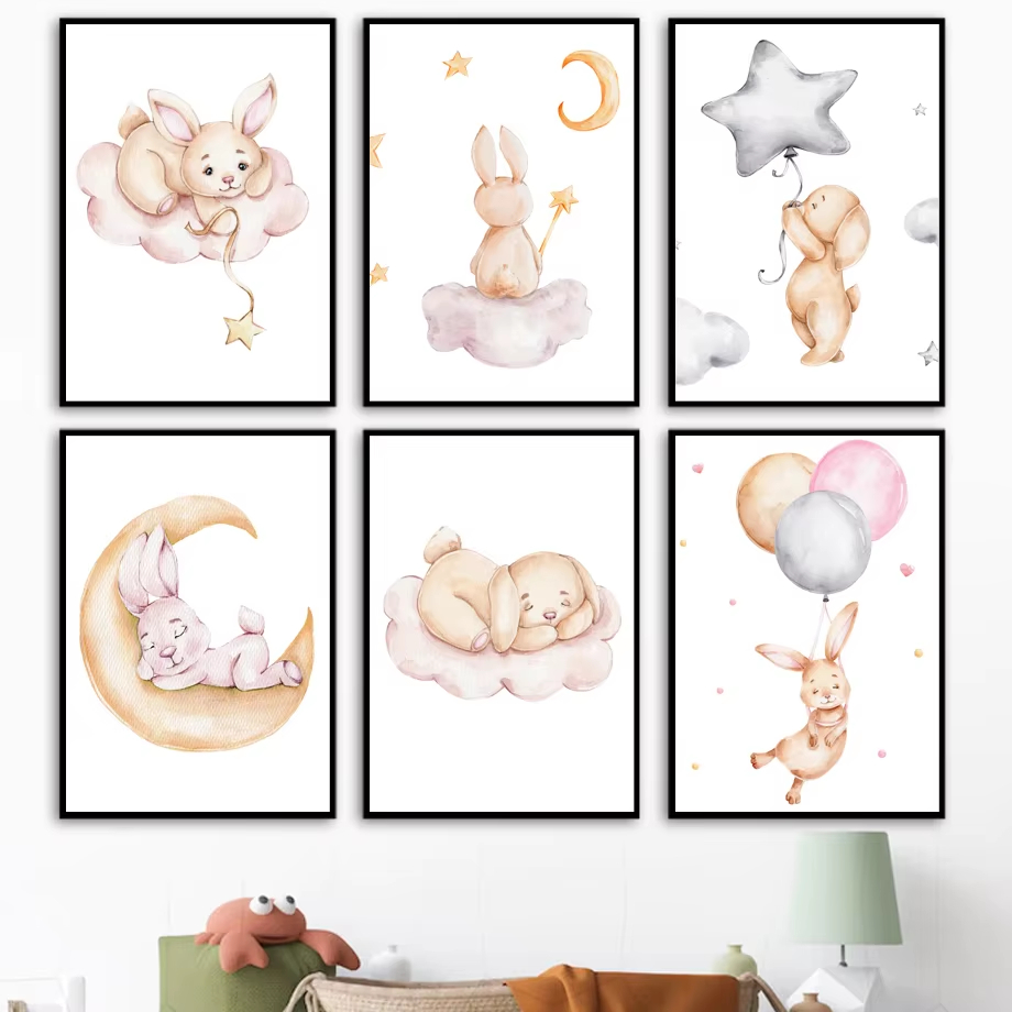 Cute Watercolor Rabbit Moon St - Baby Nursery Mirror ulasan dan harga