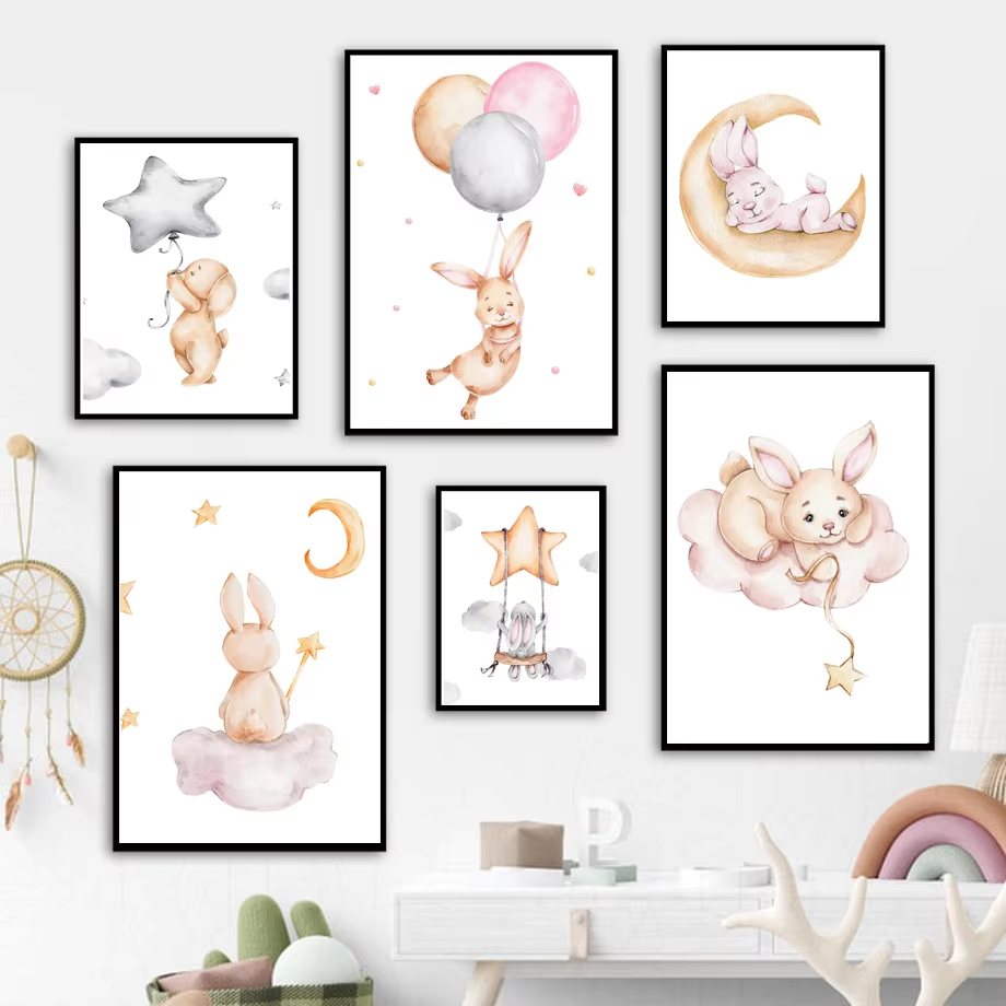 Cute Watercolor Rabbit Moon St - Baby Nursery Mirror ulasan dan harga