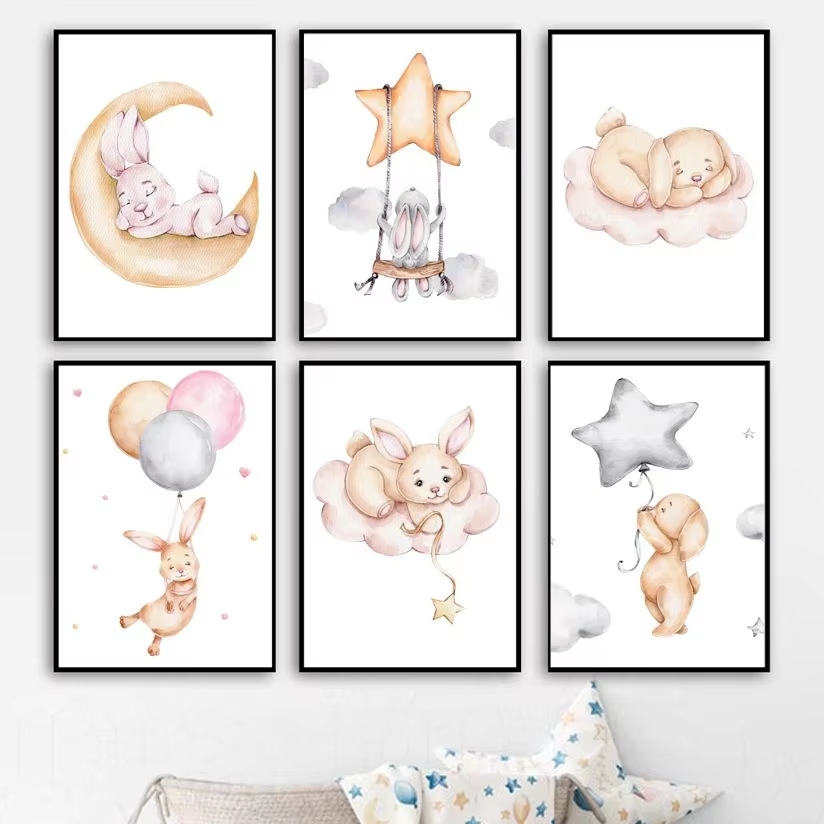 Cute Watercolor Rabbit Moon St - Baby Nursery Mirror ulasan dan harga