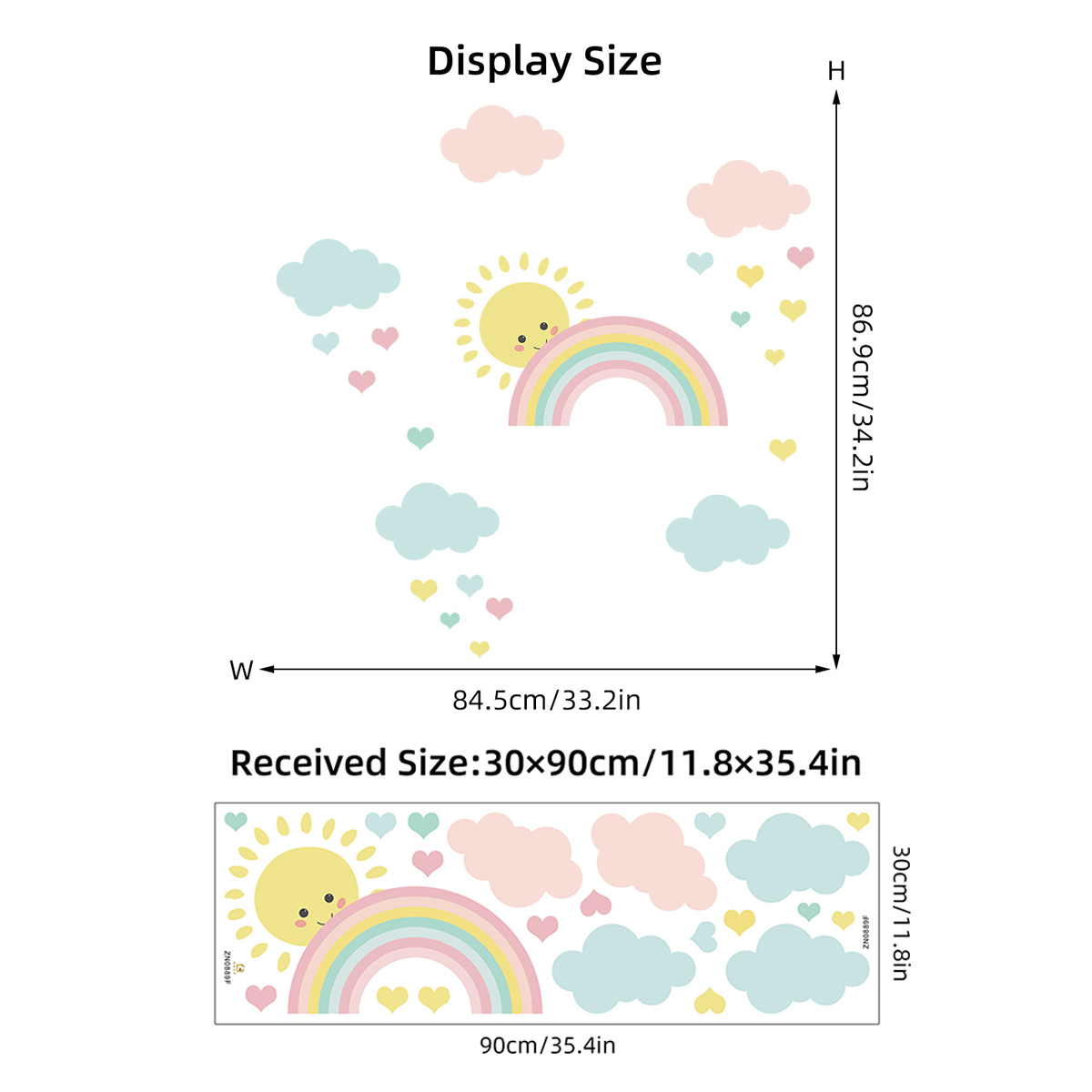 Cartoon Sun Rainbow Clouds Wal - Baby Nursery Murals ulasan dan harga