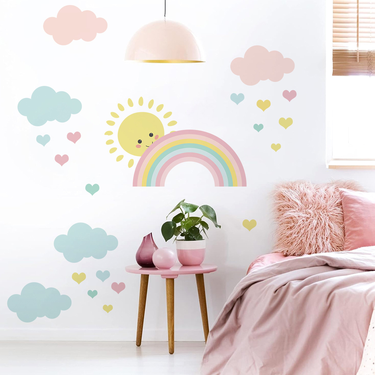 Cartoon Sun Rainbow Clouds Wal - Baby Nursery Murals ulasan dan harga