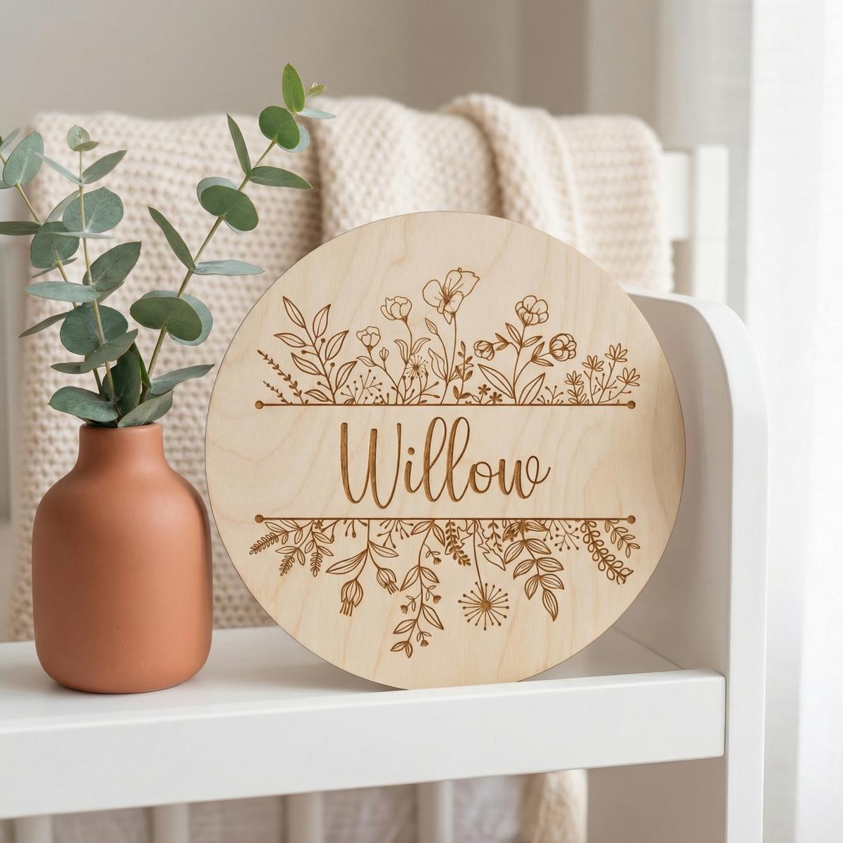Personalized Floral Round Wood - Baby Nursery Hanging Decor ulasan dan harga