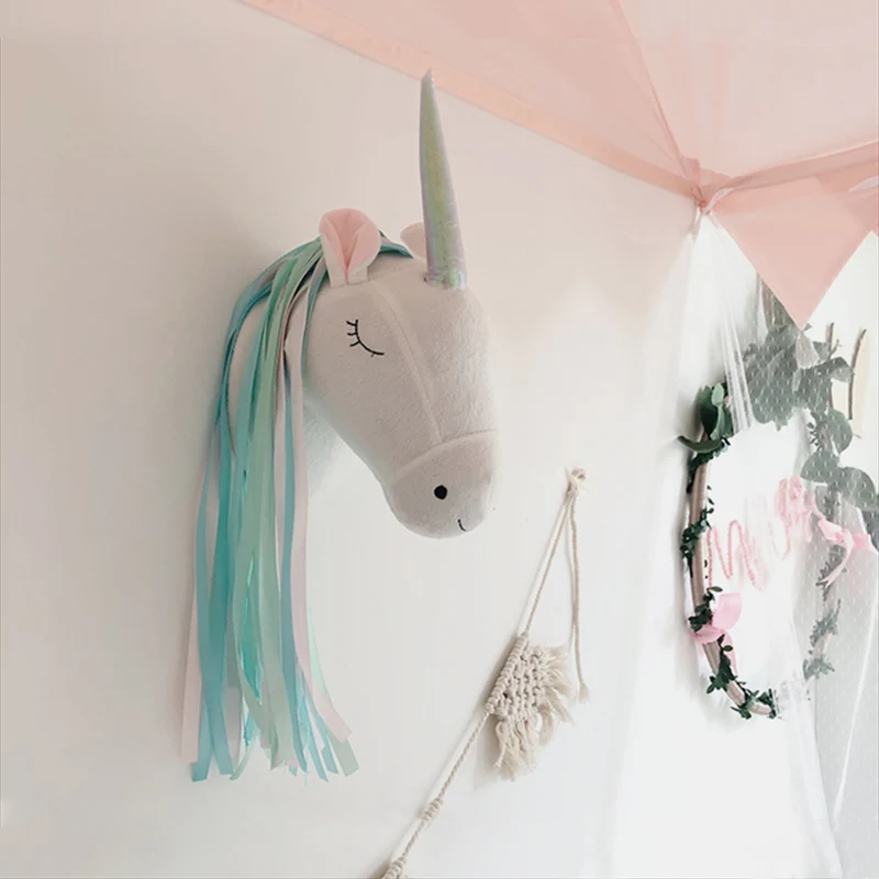 Unicorn Plush Animal Head Wall - Baby Nursery Hanging Decor ulasan dan harga