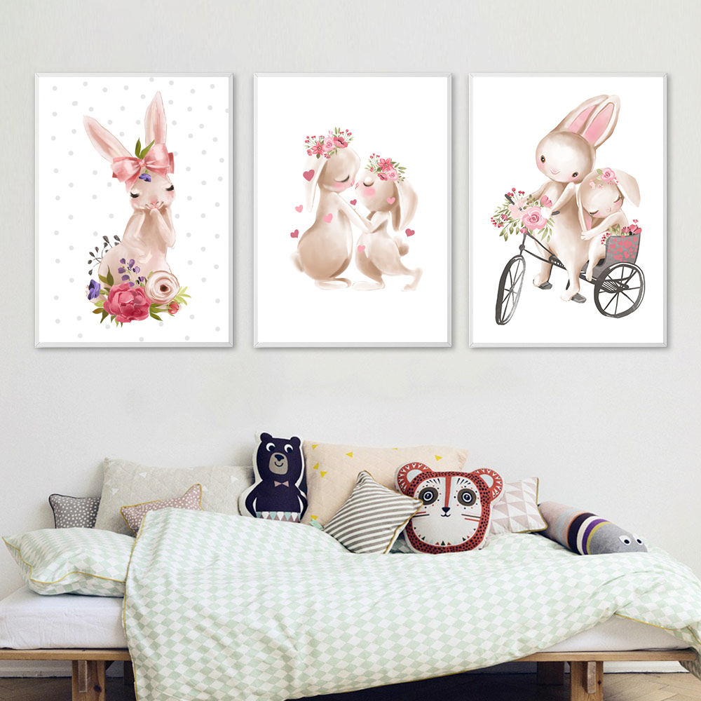 Rabbit animal print, pink flow - Baby Nursery Mirror ulasan dan harga