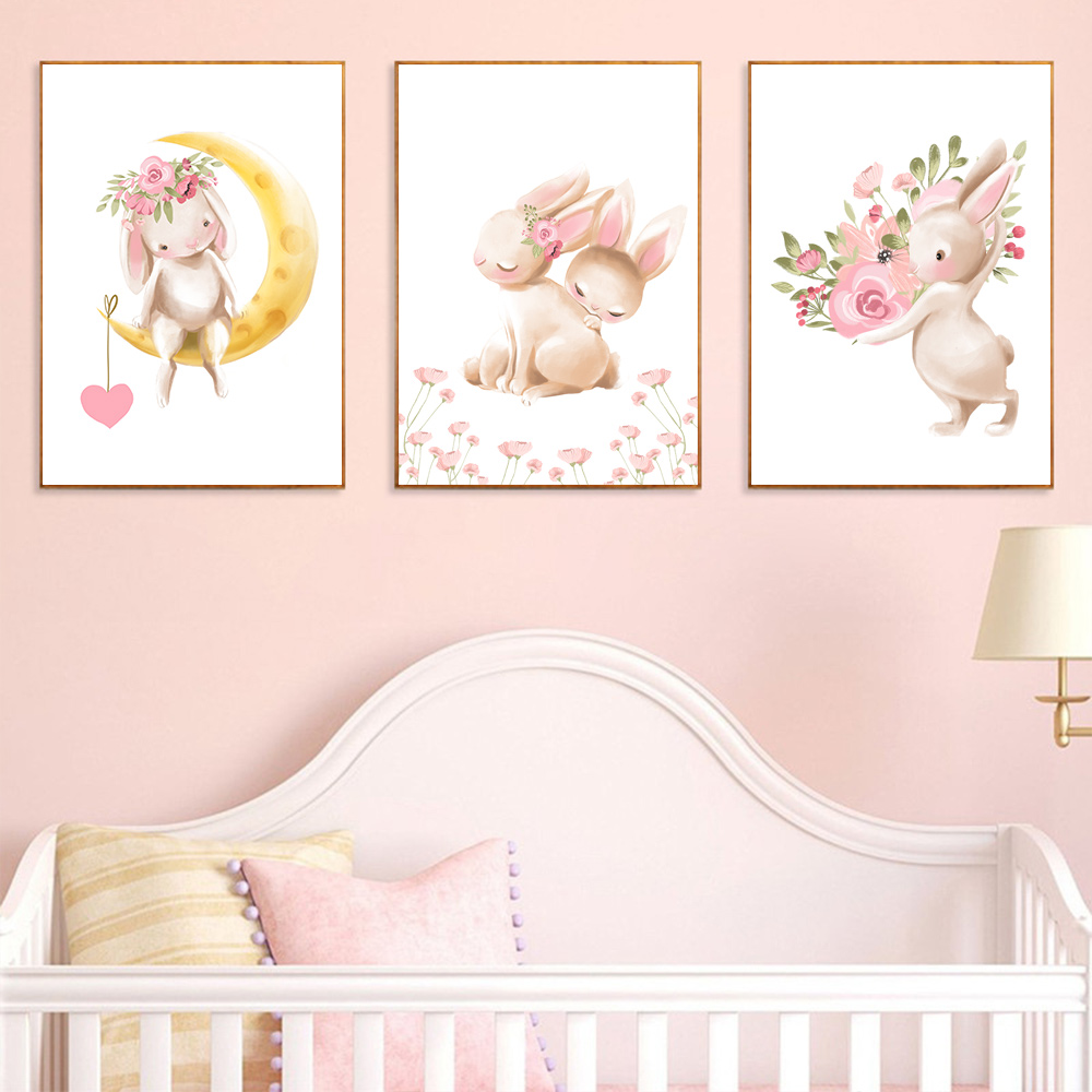 Rabbit animal print, pink flow - Baby Nursery Mirror ulasan dan harga
