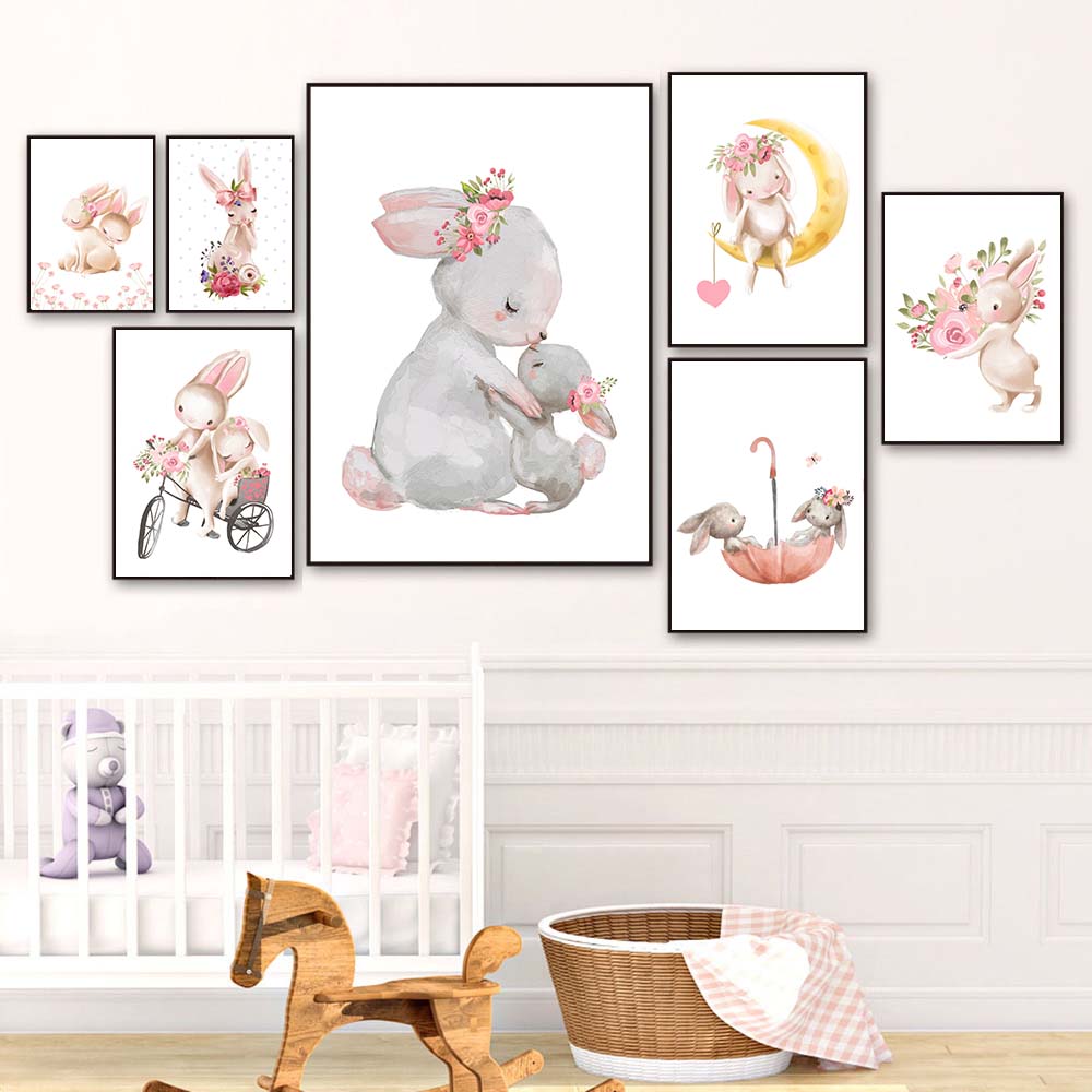 Rabbit animal print, pink flow - Baby Nursery Mirror ulasan dan harga