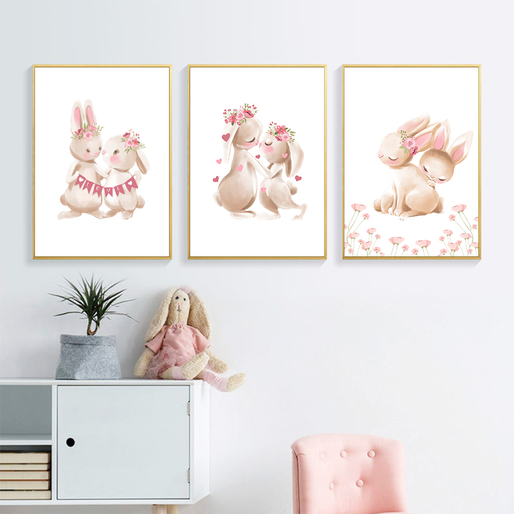 Rabbit animal print, pink flow - Baby Nursery Mirror ulasan dan harga