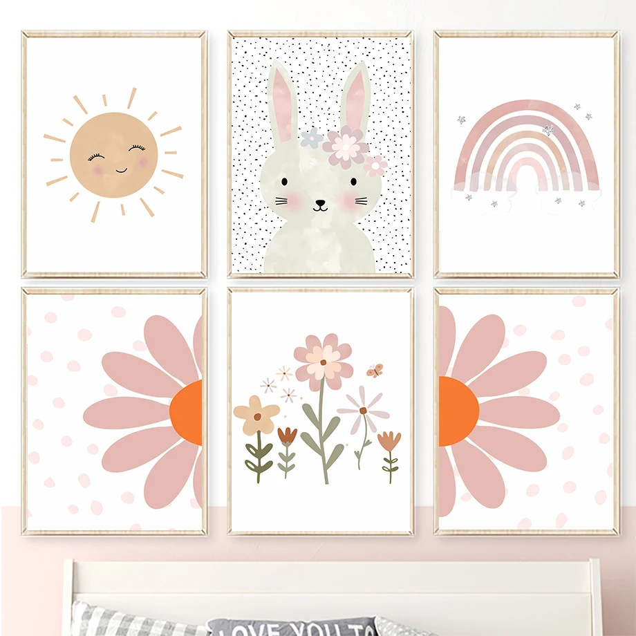 Boho Rabbit Flower Sun Rainbow - Baby Nursery Mirror ulasan dan harga