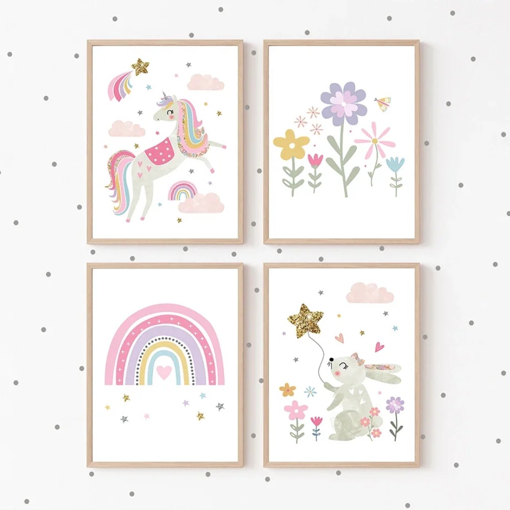 Pink Unicorn Rabbit Rainbow Cl - Baby Nursery Paintings ulasan dan harga