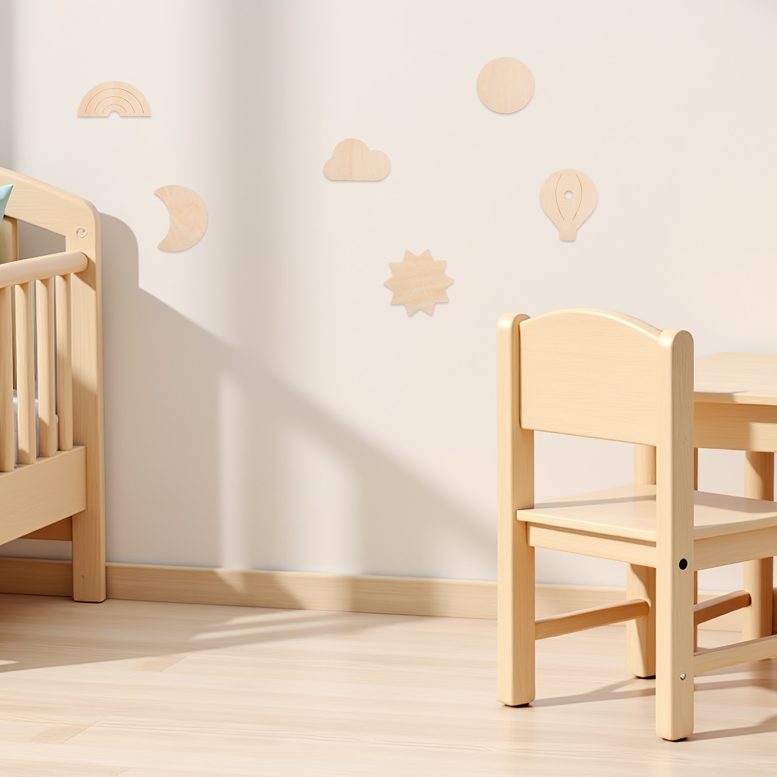 6Pcs Wooden Wall Stickers Sky  - Baby Nursery Hot Air Balloon Theme ulasan dan harga