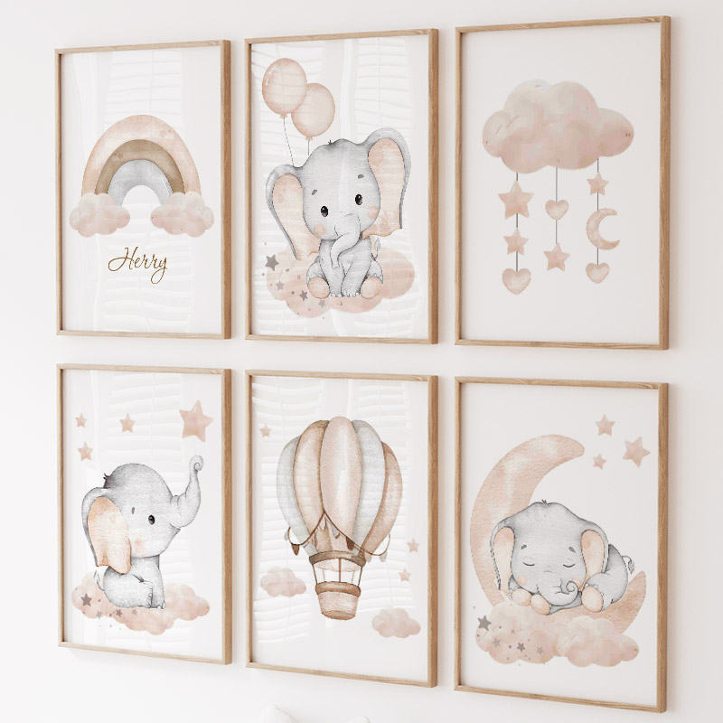 Cute Elephant Hot Balloon Moon - Baby Nursery Paintings ulasan dan harga