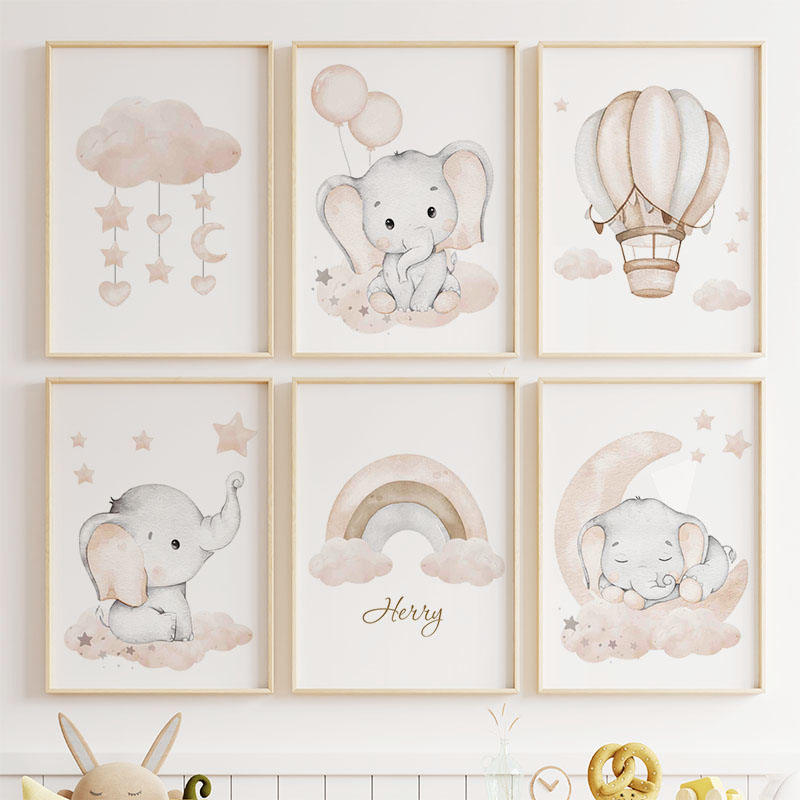 Cute Elephant Hot Balloon Moon - Baby Nursery Paintings ulasan dan harga