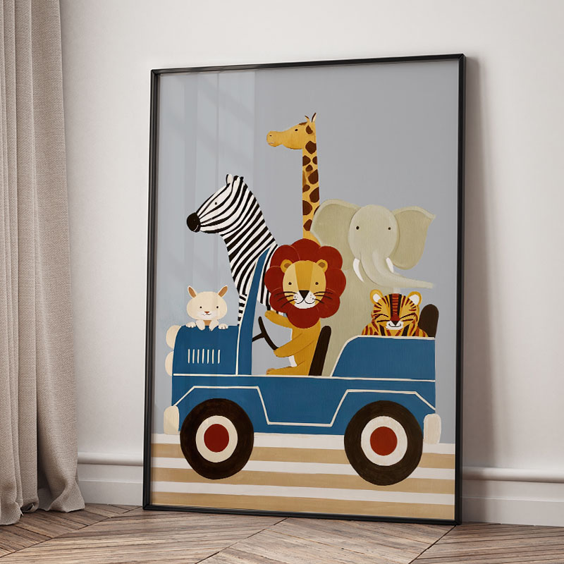 Funny Cartoon Animal Car Ballo - Baby Nursery Paintings ulasan dan harga