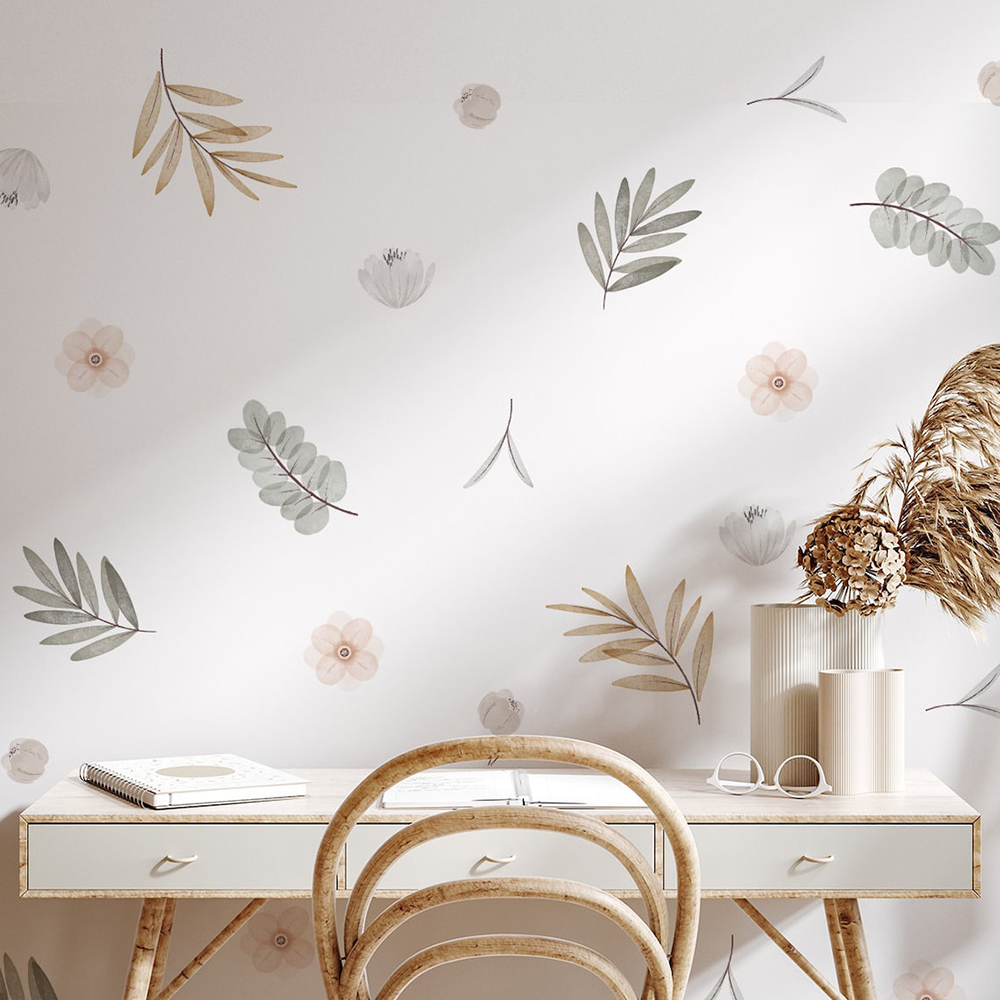 Boho Leaves Botanical DIY Wall - Baby Nursery Murals ulasan dan harga