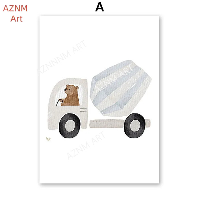 Cute Boho Bear Crane Excavator - Baby Nursery Paintings ulasan dan harga