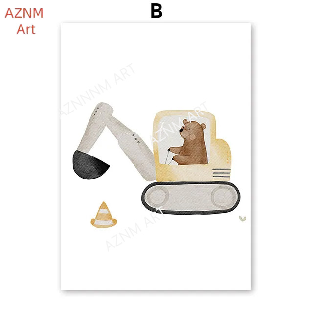 Cute Boho Bear Crane Excavator - Baby Nursery Paintings ulasan dan harga