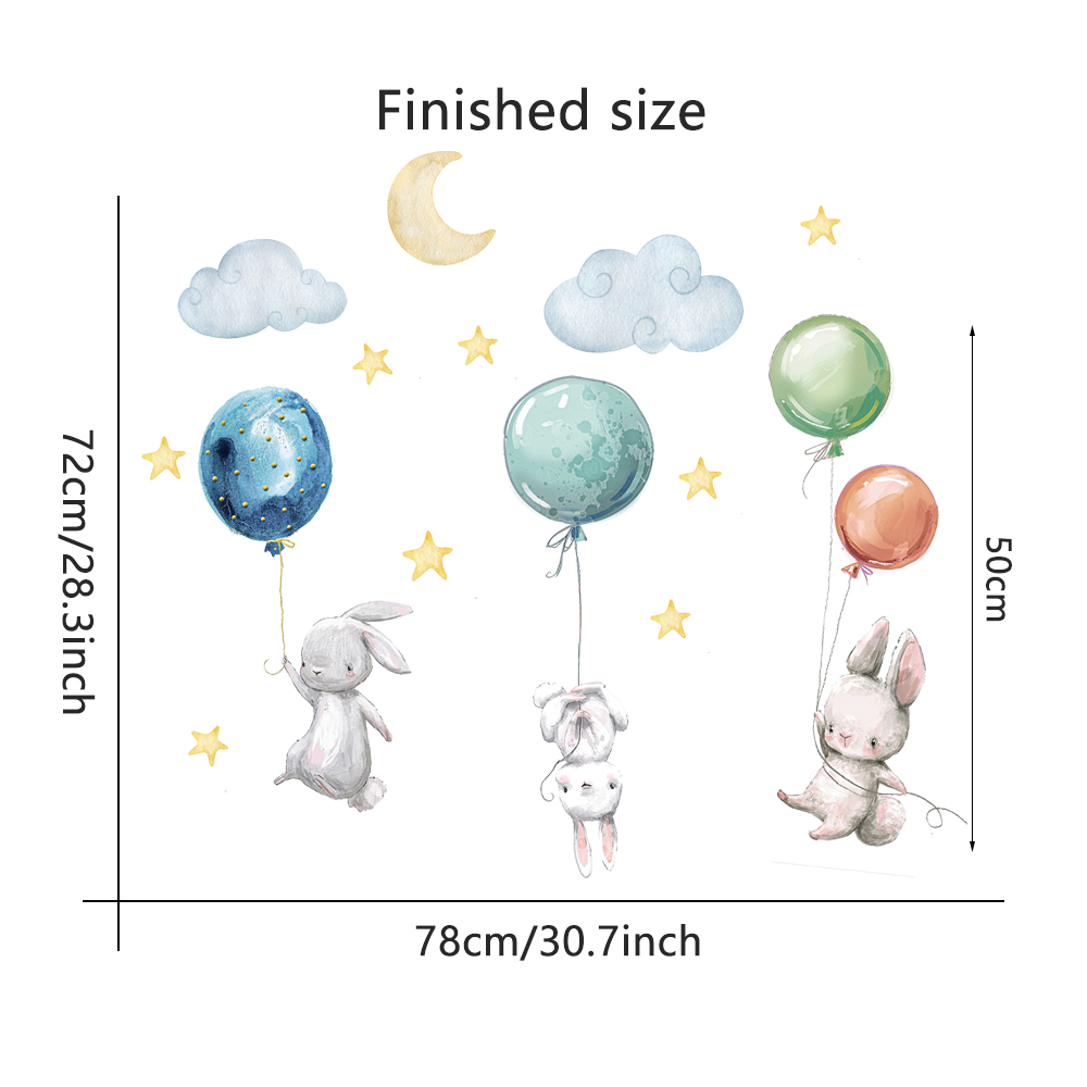 Cute Lovely Flying Rabbits Wal - Baby Nursery Murals ulasan dan harga