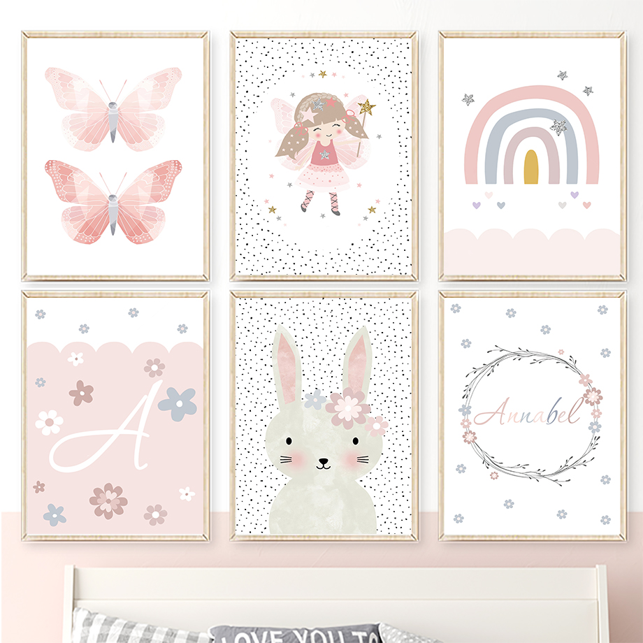 Cute Girl Rabbit Flower Butter - Baby Nursery Paintings ulasan dan harga