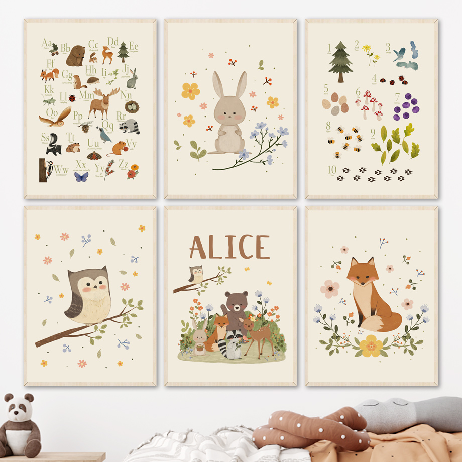 1pc frameless Cute Rabbit Fox  - Baby Nursery Paintings ulasan dan harga