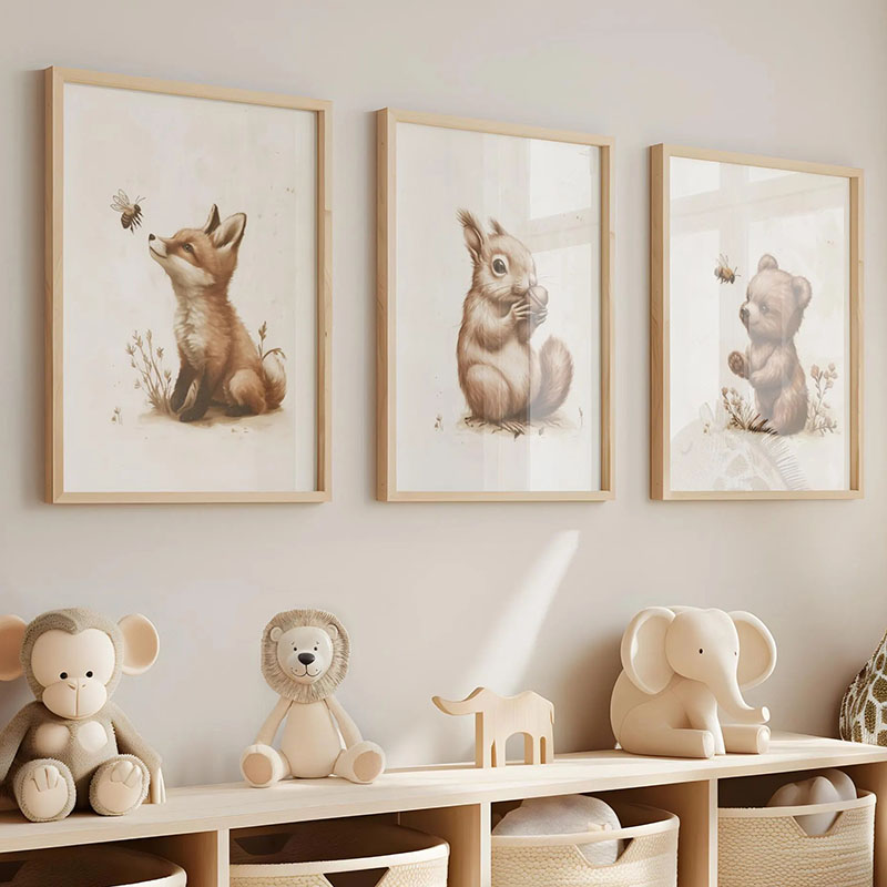 Bear Rabbit Fox Deer Squirrel  - Baby Nursery Paintings ulasan dan harga