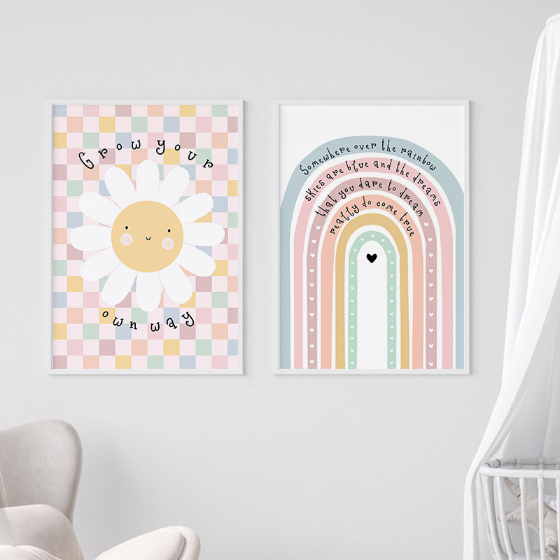 Sun Flower Rainbow Cloud Heart - Baby Nursery Paintings ulasan dan harga