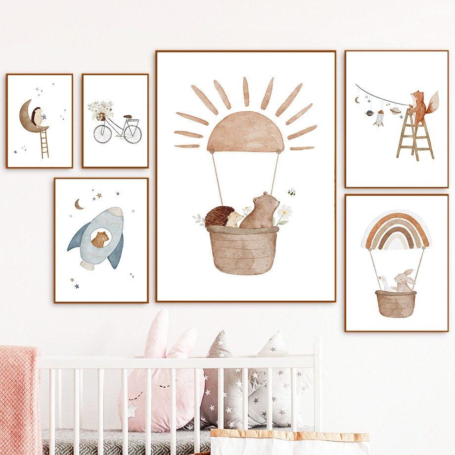 Cartoon Animals Nursery Wall A - Baby Nursery Murals ulasan dan harga